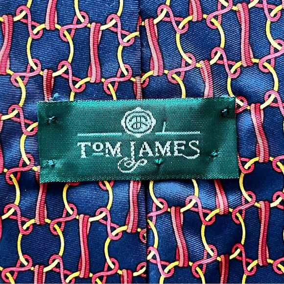 Tom James 100% Silk Neck Tie Navy Red Gold Nautical Knots - Picture 2 of 4